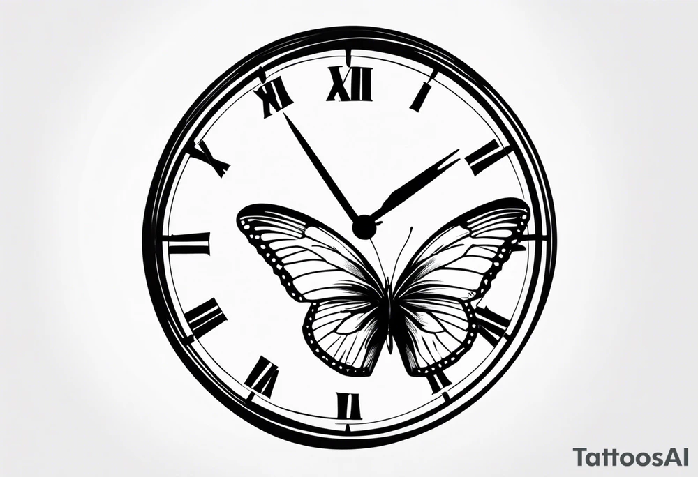 Butterfly flying over a clock. tattoo idea