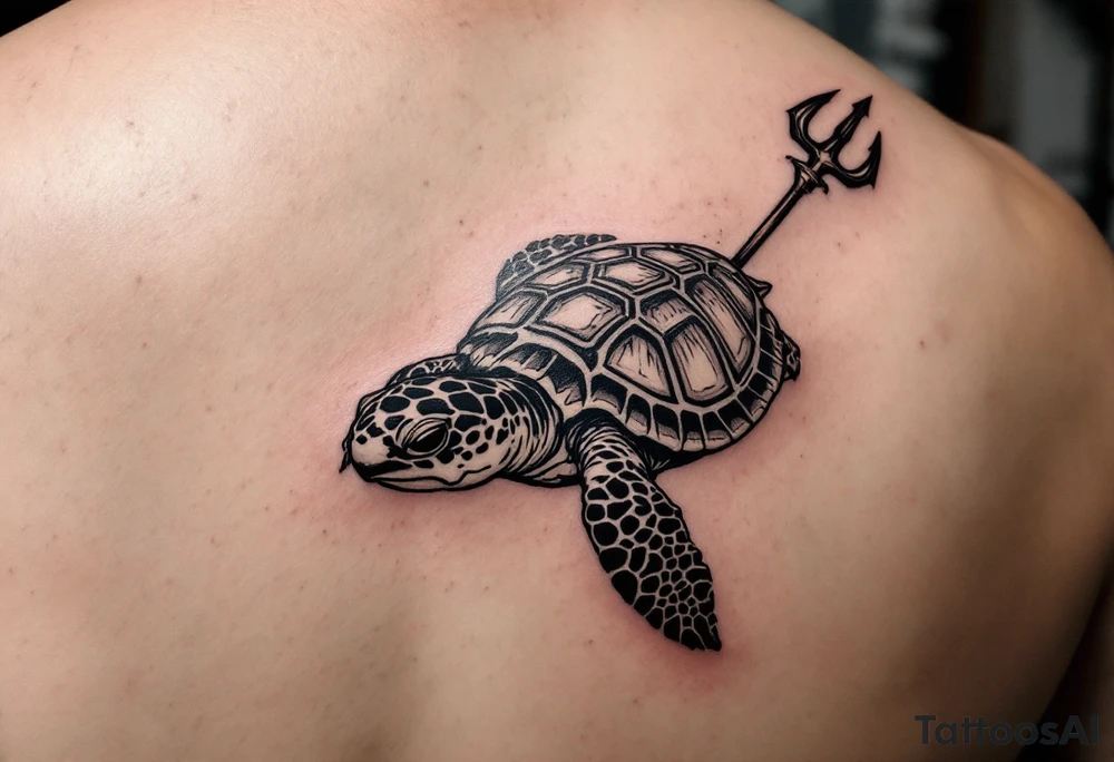 turtle with trident tattoo idea