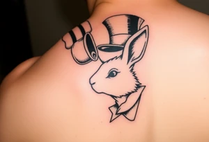 The mad hatter pouring a cup if tea into the white rabbits head tattoo idea