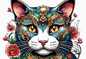 Beckoning cat with other Japanese elements tattoo idea