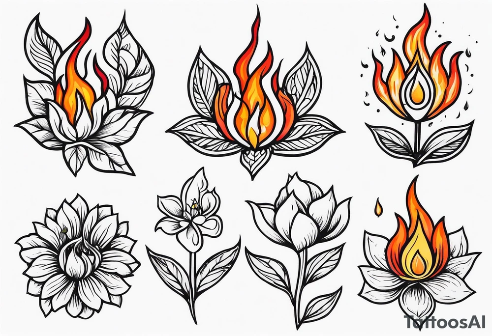 Flowers that burn and have flames on them tattoo idea