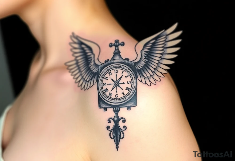 Slot machine with compass and clock with angel wings tattoo idea
