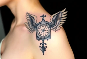 Slot machine with compass and clock with angel wings tattoo idea