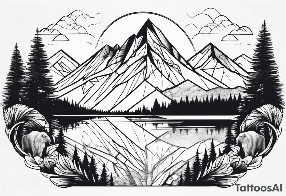 Mountains, animals, concept tattoo idea