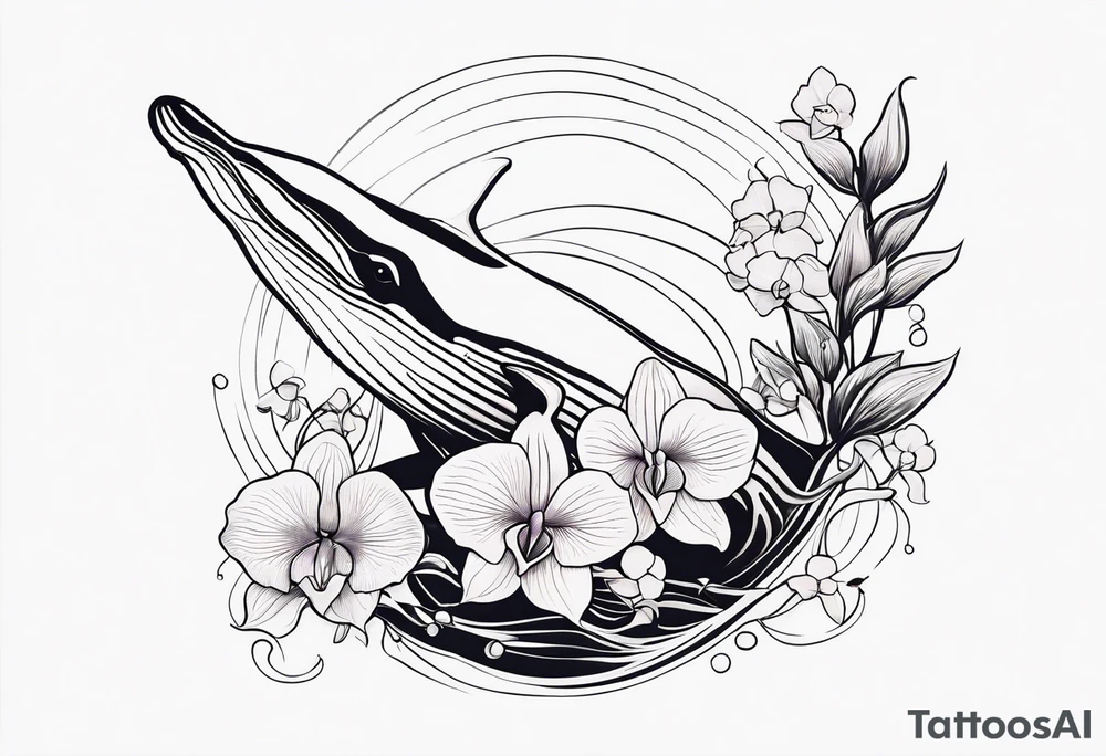 An anchor and orchids and a humpback whale tattoo idea