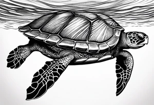 A serene turtle swimming underwater, detailed shell patterns visible, symbolizing patience and longevity.” tattoo idea