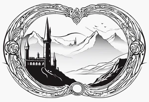 Lord of the rings. Small and very simple. Include Round hobbit door, gandalfs staff, barad dur silhouette in background, the word “always” subtly somewhere, Harry Potter wands tattoo idea