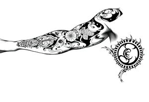 Tribal Sicilian sleeve with patterns
And symbols with a Leo symbol on forearm tattoo idea