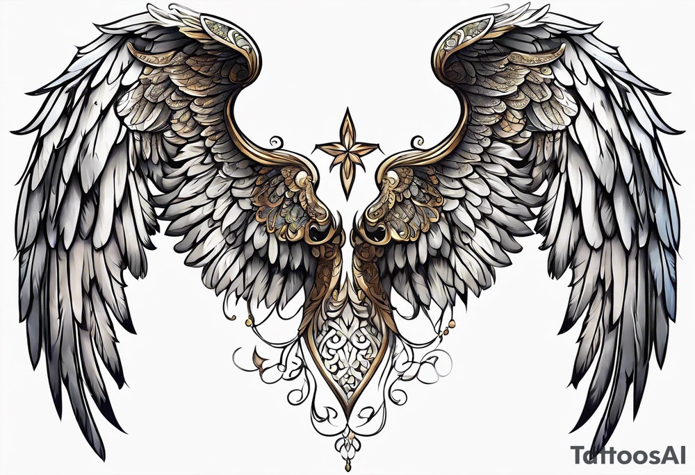 beautiful angel wings with filigree tattoo idea