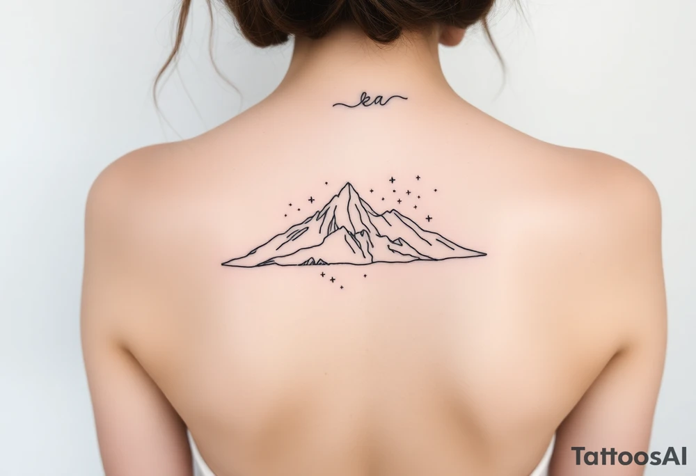 fine line tattoo of mountain and sea tattoo idea