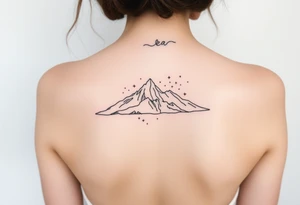 fine line tattoo of mountain and sea tattoo idea