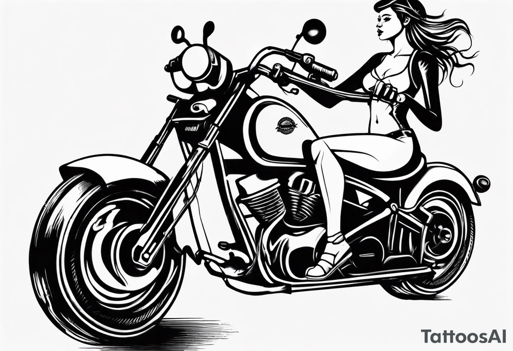 Girl riding motorcycle drinking a beer tattoo idea