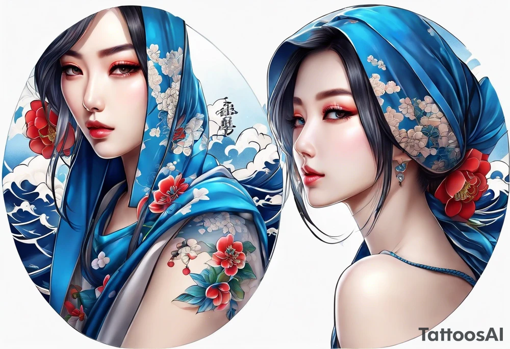 A japanese string around the wrist, make it blue without gradient tattoo idea