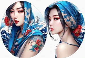 A japanese string around the wrist, make it blue without gradient tattoo idea