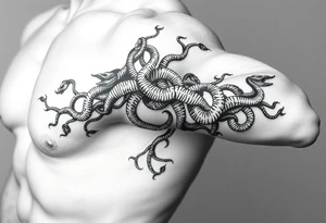 A big vine that splits wrapping around my arm with snakes climbing up it tattoo idea