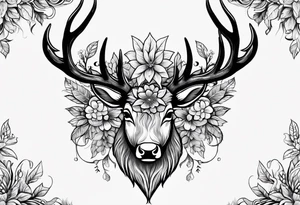 antler with flower tattoo idea