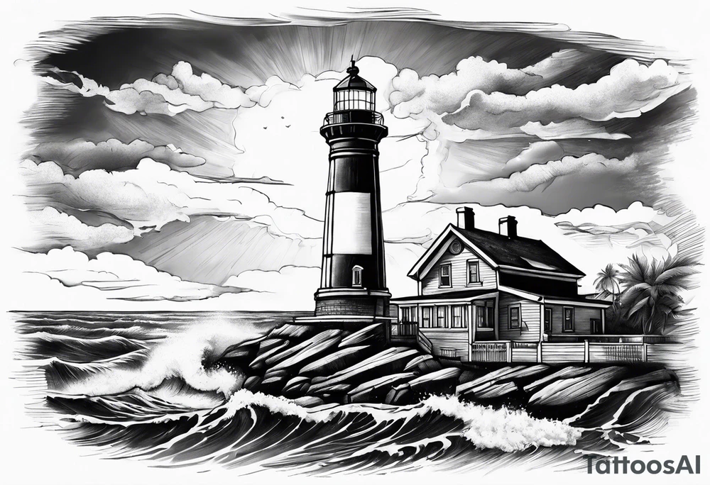 Lighthouse with house tattoo idea