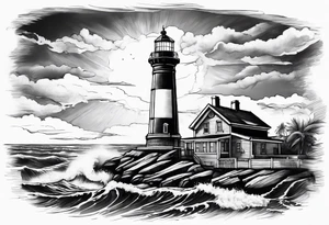 Lighthouse with house tattoo idea