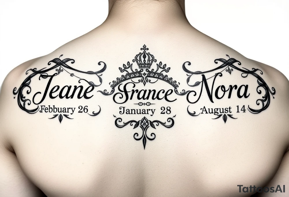 Meaning of names Jean God is gracious February 26, Sara Princess January 28, Nora honor and light August 14 tattoo idea