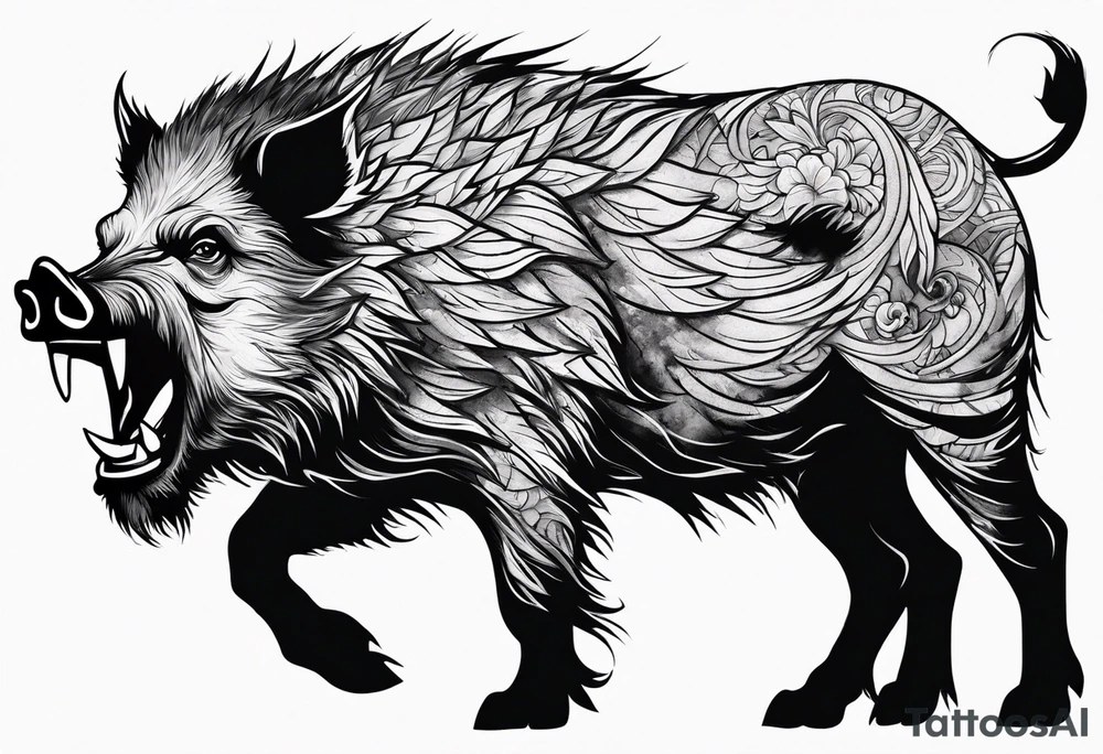angry boar front tattoo idea