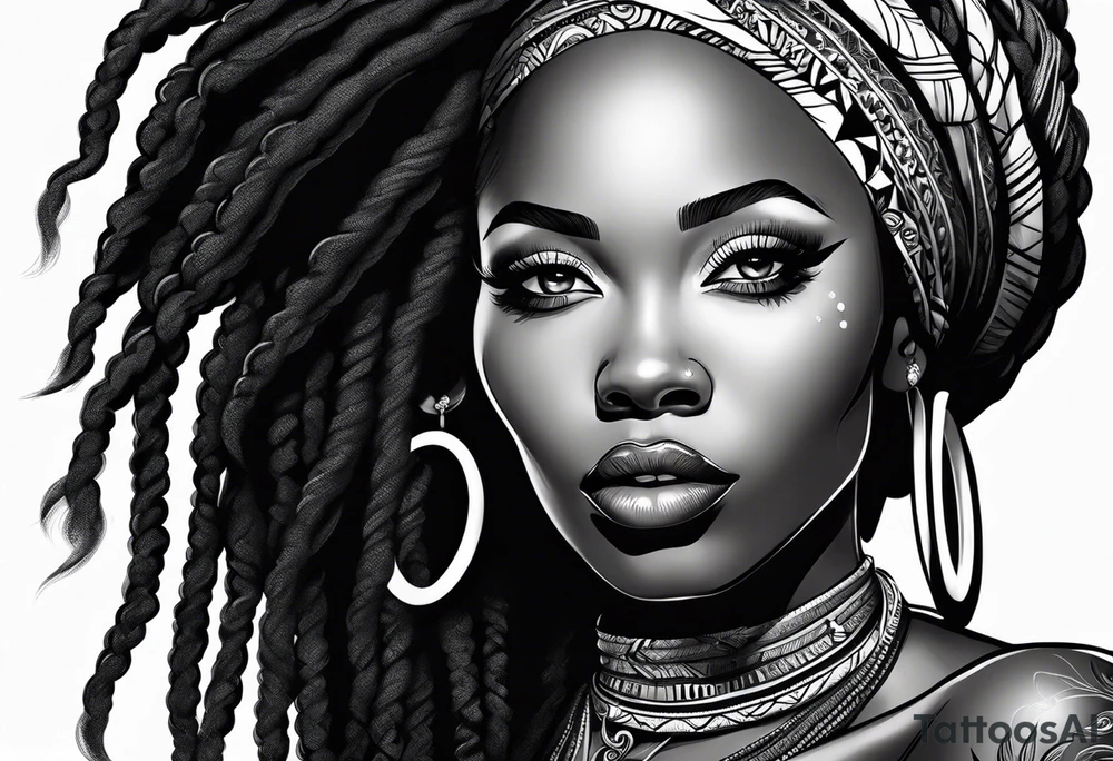 African woman face with locs tattoo idea