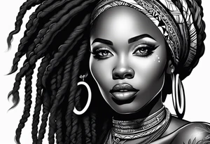 African woman face with locs tattoo idea