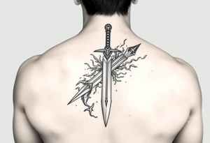 Cloud strife buster sword with materia surrounded by life stream tattoo idea
