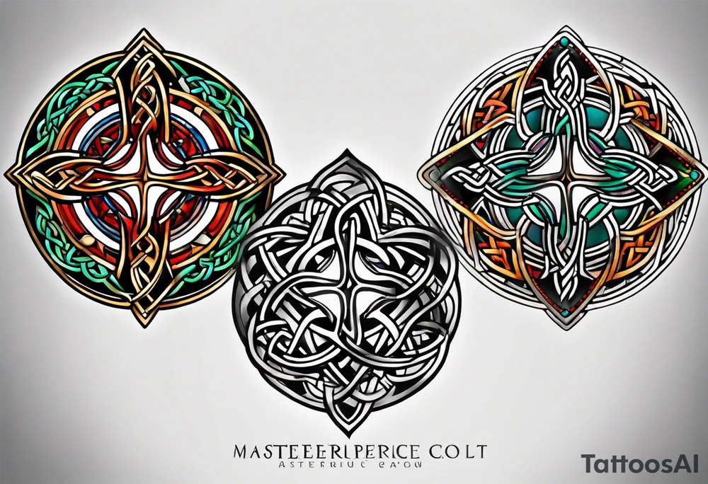 Small circular 3d colored shoulder Celtic tattoo tattoo idea