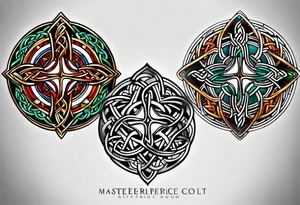 Small circular 3d colored shoulder Celtic tattoo tattoo idea