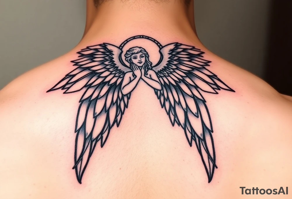 an angel in stained glass tattoo idea