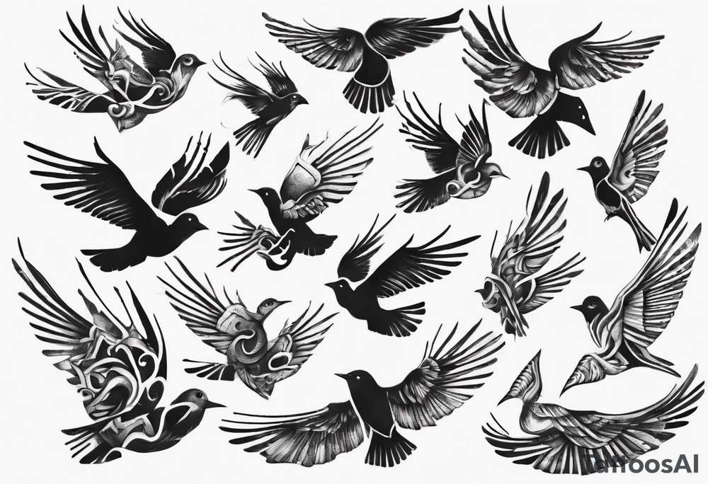 composition with birds flying free, puzzle piece tattoo idea composition with birds flying free, puzzle piece tattoo idea