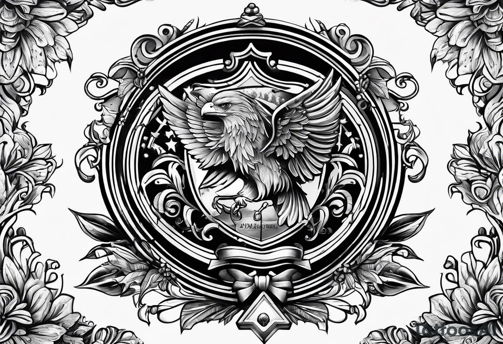 Crest with kids names tattoo idea