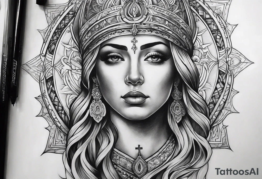 religious theme full upper arm piece tattoo idea