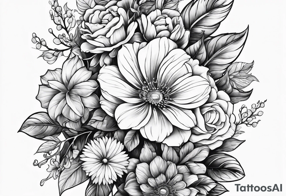 Floral with leaves tree and small animals tattoo idea