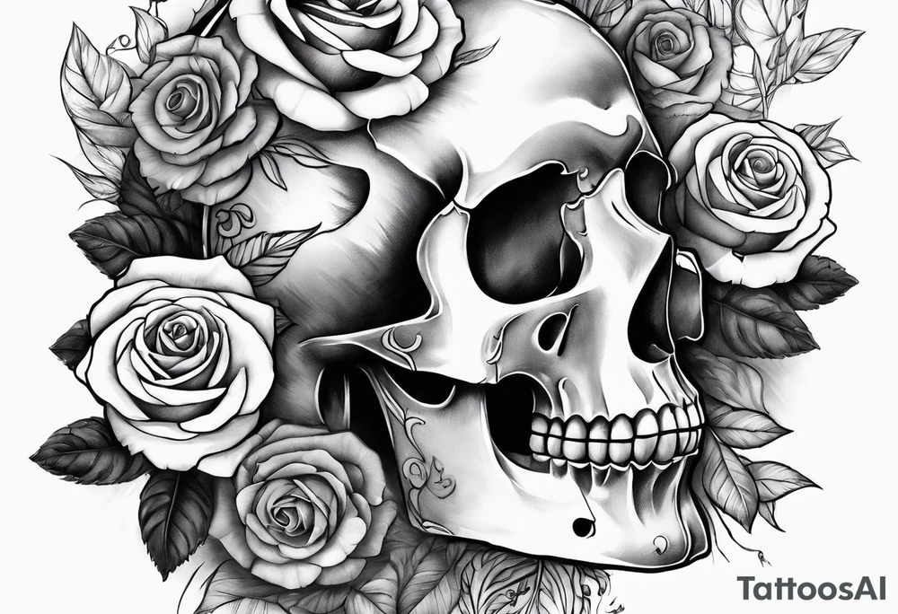 Un pilier romain, un crâne et des roses tattoo idea