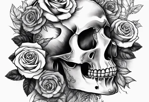Un pilier romain, un crâne et des roses tattoo idea
