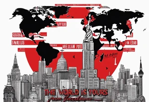 The world is yours from scarface movie with red letters 3d tattoo idea