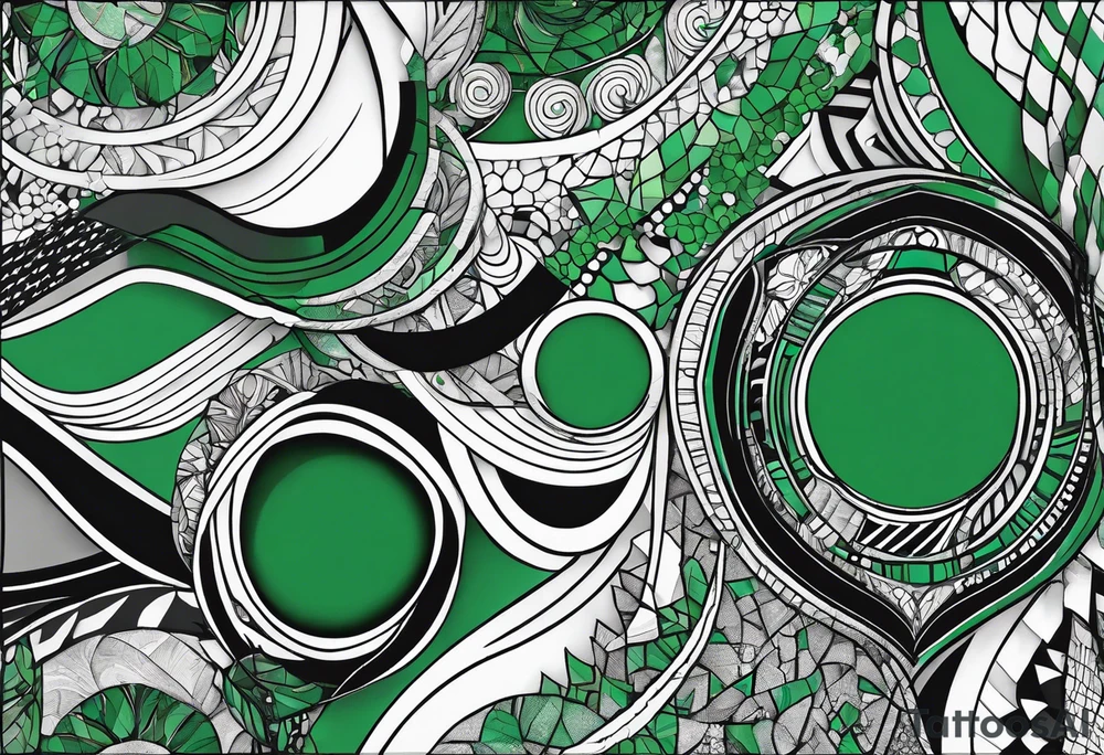 abstract, green and black, covered from wrist to forearm, fully covered, no borders, blackwork tattoo idea