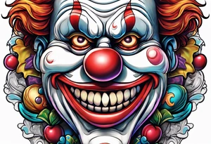 scary cartoon clown tattoo idea