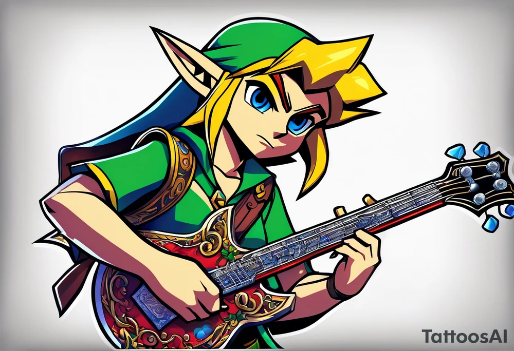 Link from Zelda as a metal guitar player tattoo idea