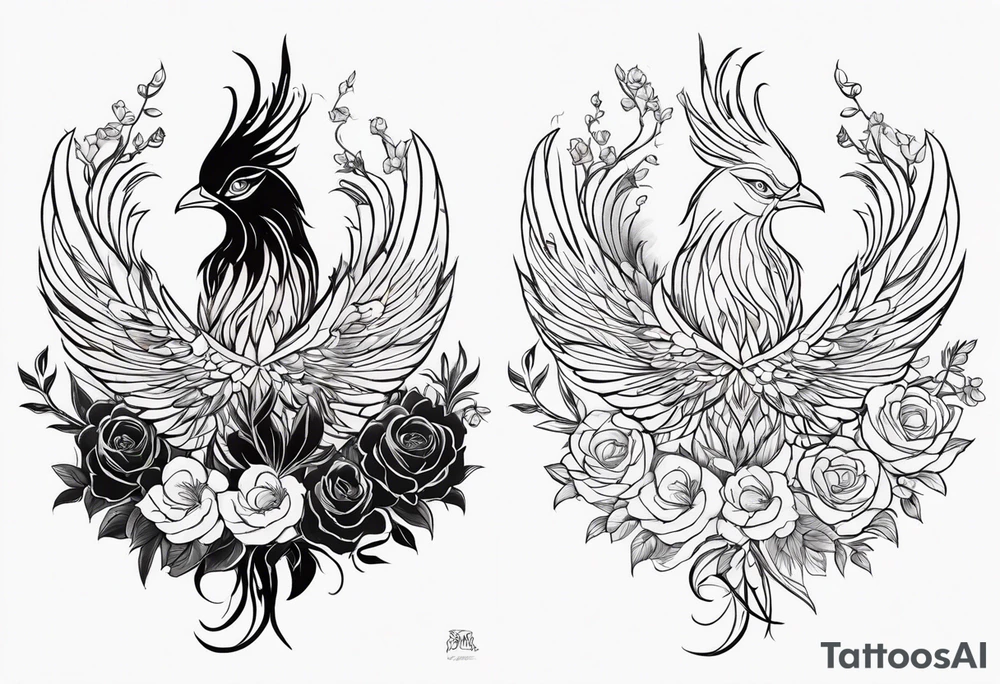 Phoenix with flowers but feminine not too realistic for side boob tattoo idea