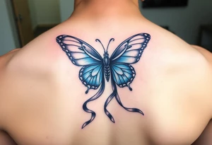 ethereal butterfly with flowing silk ribbons in moonlight tattoo idea