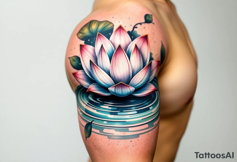serene lotus flower emerging from sacred waters with ripples tattoo idea