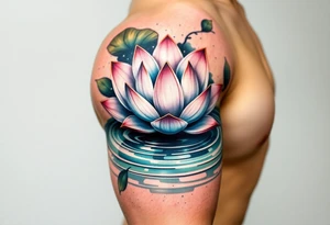 serene lotus flower emerging from sacred waters with ripples tattoo idea