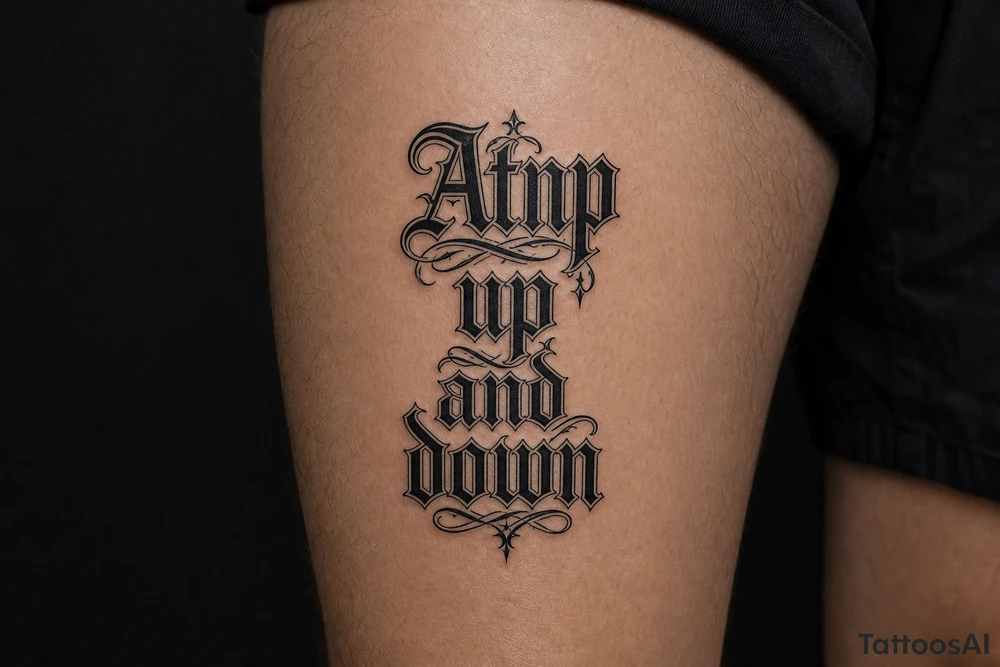 Atnp in old English chicano style up
and down tattoo idea
