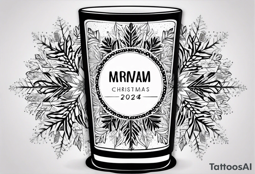 Christmas 2024 personalized name banner on a 20 oz tumbler minimalist snowflake motif tattoo idea
