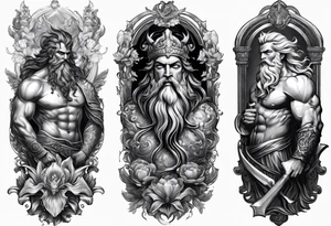 Full fattoo sleeve with Zeus, Poseidon and Hades. tattoo idea