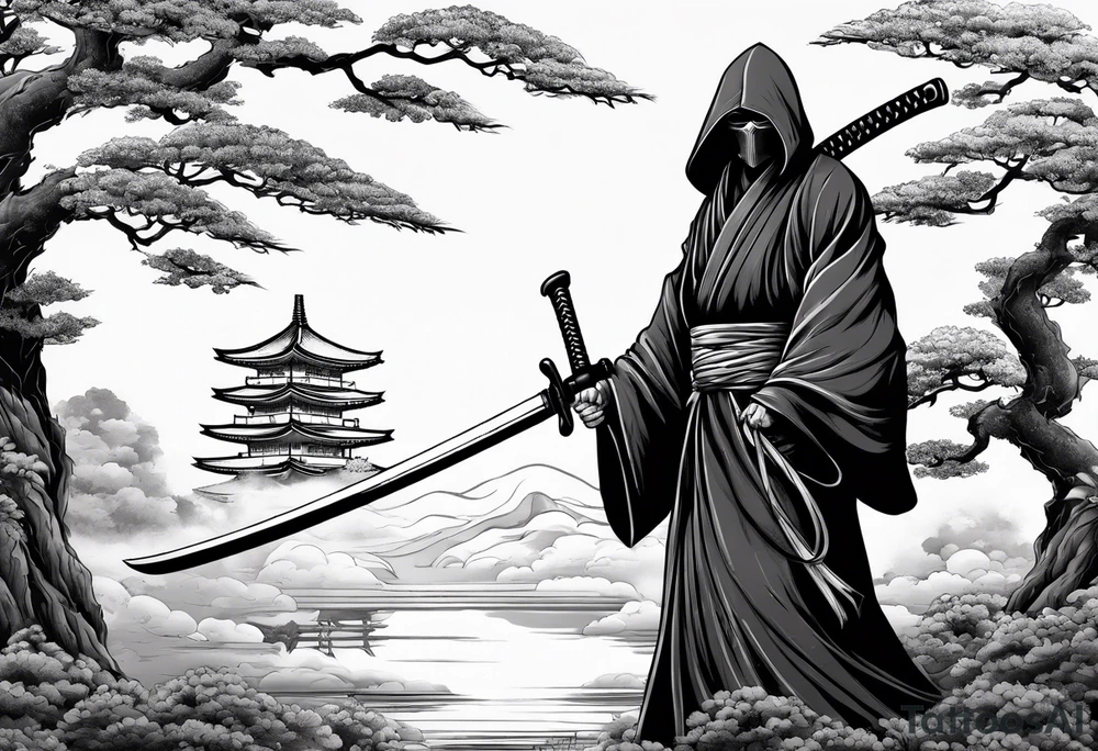 katana with grim reaper tattoo idea