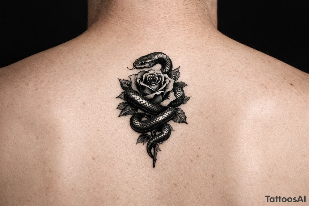 Snake wrapped around rose for a women make it look realistic and hot tattoo idea