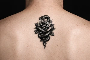 Snake wrapped around rose for a women make it look realistic and hot tattoo idea